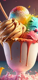 Vibrant ice cream in a cup with toppings.