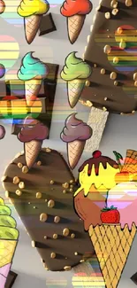 Colorful ice cream and chocolate mobile wallpaper.