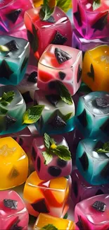 Colorful ice cubes in abstract pattern.