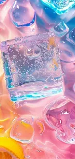 Colorful abstract ice cube design with pastel hues.