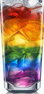 Vibrant glass with rainbow ice cubes for mobile wallpaper.