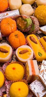 A vibrant assortment of Indian sweets.