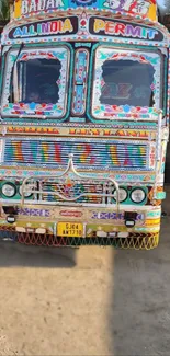 Colorful decorated Indian truck front view