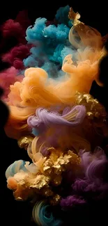 Vibrant abstract ink clouds in colorful hues on a black background.