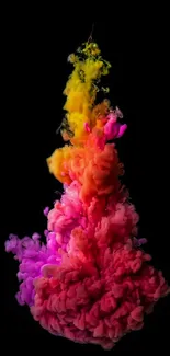 Colorful ink clouds in water on a black background, perfect for mobile wallpaper.