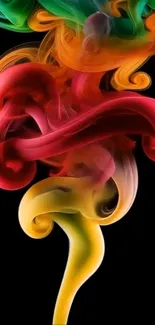 Vibrant swirling ink colors on black background.