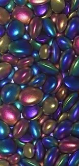 A vibrant wallpaper featuring colorful iridescent pebbles.