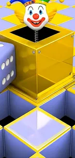 Colorful jack-in-the-box on a checkered background.