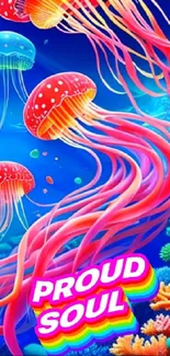 Vibrant jellyfish swimming in a colorful coral reef.