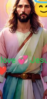 Vibrant Jesus artwork with colorful and serene elements for mobile wallpaper.