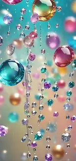 Colorful jewels and raindrops on mobile wallpaper.