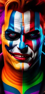 Vivid, colorful Joker face painting wallpaper for mobile.