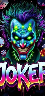 Vibrant Joker-themed design with colorful neon accents.