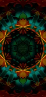 Vibrant kaleidoscope pattern mobile wallpaper.