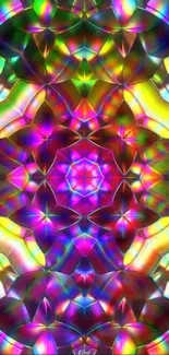 Vibrant kaleidoscope pattern with colorful geometric shapes.