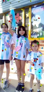 Joyful kids celebrating with colorful confetti in a vibrant setting.