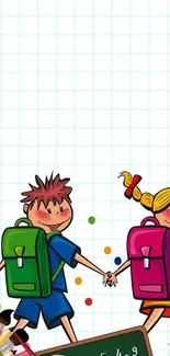 Colorful kids with backpacks mobile wallpaper.