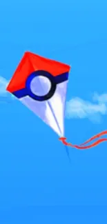 Vibrant kite soaring in a bright blue sky.