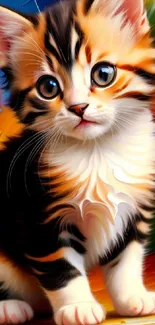 Vibrant kitten art wallpaper with dynamic colors for mobile display.