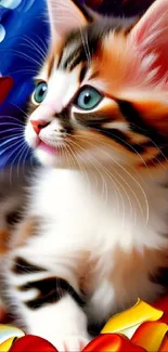 Vibrant and colorful kitten art wallpaper with abstract design.