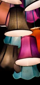 Colorful lamp shades creating artistic and vibrant mobile wallpaper design.