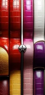 Colorful leather textured wallpaper featuring vibrant patterns.