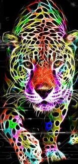 Abstract colorful leopard on black background wallpaper.