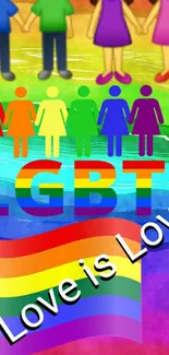 Vibrant LGBT pride wallpaper with rainbow colors and 'Love is Love' text.