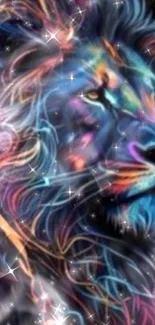 Colorful lion artwork wallpaper with neon shades.