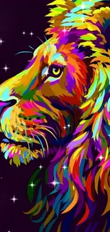 Colorful abstract lion artwork on dark background for mobile wallpaper.