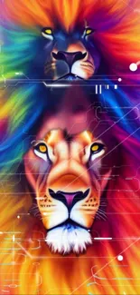 Vibrant digital artwork of a colorful lion mane.