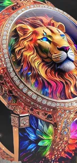 Vibrant lion watch design with colorful, intricate details on a luxury timepiece.