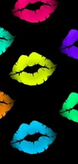 Colorful lip pattern wallpaper on a black background.