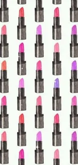 Colorful lipstick pattern on white mobile wallpaper.