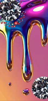 Colorful dripping art with diamonds, perfect for mobile wallpaper.