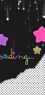 Colorful star and loading text wallpaper for mobile.