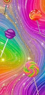 Colorful lollipop design with glitter accents.