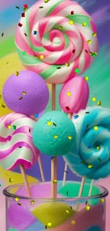 Colorful lollipop fantasy wallpaper with vibrant pastel hues.