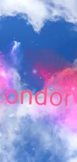 London heart wallpaper with colorful clouds and blue sky.