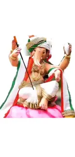 Colorful statue of Lord Ganesha on a white background.