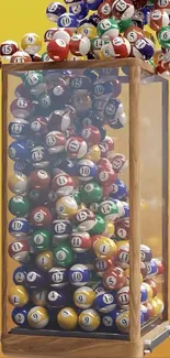 Vibrant lottery balls in a transparent container.