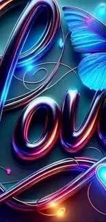 Colorful love-themed design with a butterfly and neon effects.