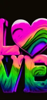 Vibrant neon love-themed mobile wallpaper.