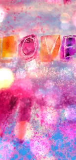 Vibrant wallpaper with love graffiti in colorful hues.