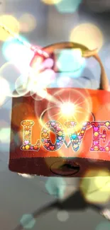 Colorful love lock on bokeh background, vibrant and romantic design.