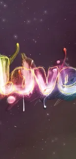 Colorful neon 'Love' text with dark background.