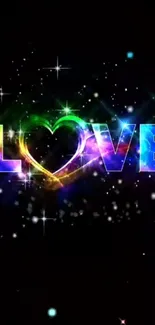 Neon love design with vibrant colors and cosmic glow.