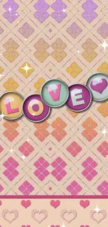 Vibrant love-themed pattern wallpaper with colorful design.