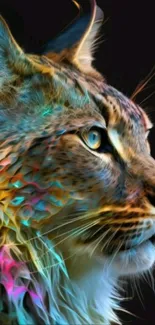 Colorful lynx portrait with vibrant hues for mobile wallpaper.