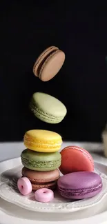 Colorful macarons stacked elegantly in a chic design.